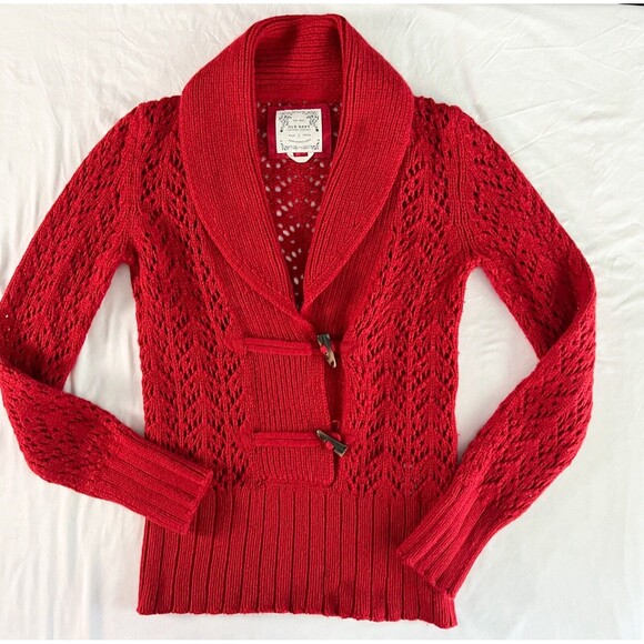 Old Navy Womens S Sweater Wool Angora Shawl Collar Lace Red Cottagecore Regency - Picture 6 of 12